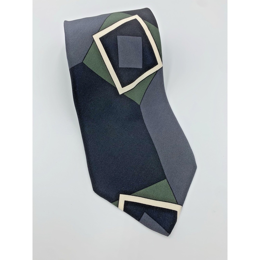 Vintage Robert Stewart Geometric Black Green Gray Men's Tie Long 61"‎ x 3.5"